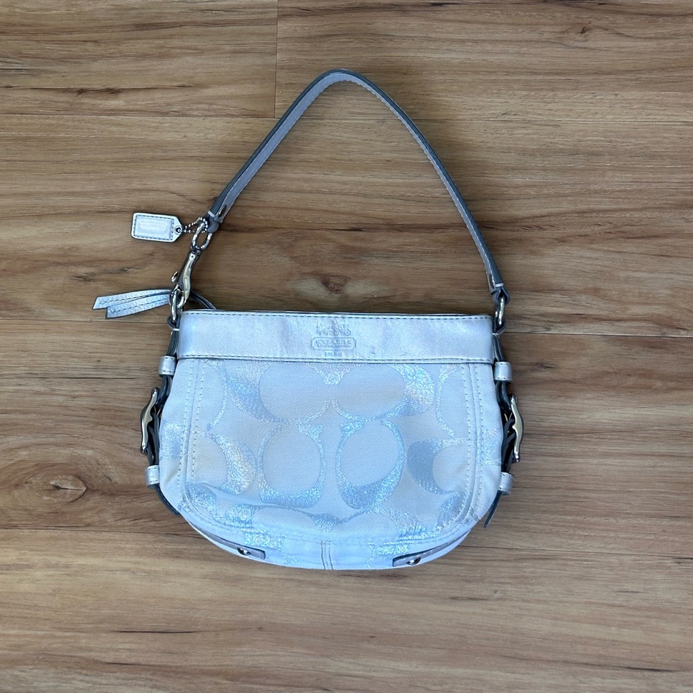 Coach Mini Silver C signature shoulder Bag- White Silver